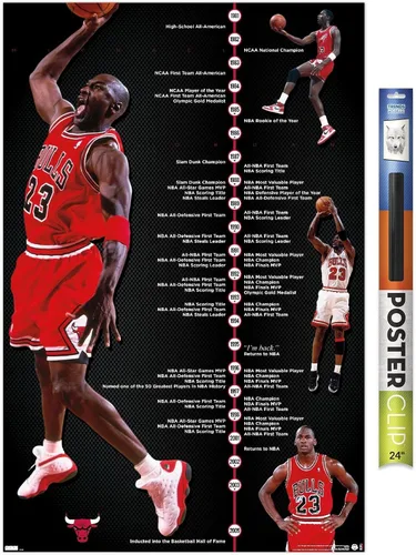 Vista 17 de Trends International Michael Jordan - Póster de pared de línea de tiempo, 14.725 x 22.375 pulgadas, versión enmarcada de madera de granero