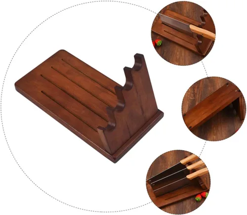 Vista 6 de KICHOUSE Estante organizador de tijeras, 1 unidad, soporte de madera maciza, bloque universal, soporte de cocina, cortador de almacenamiento