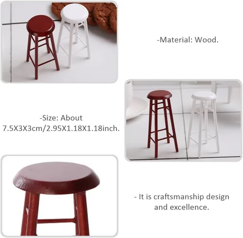 Vista 8 de Juego de 2 taburetes altos en miniatura, accesorios de muebles para casa de muñecas, taburetes de bar de plástico marrón para decoración de mini