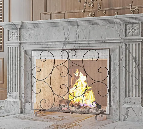 Vista 4 de Kingson Pantalla Decorativa Plana de Panel Único para Chimenea, Cubierta de Malla de Metal Duradera Hecha a Mano, Resistente al Calor, Protector