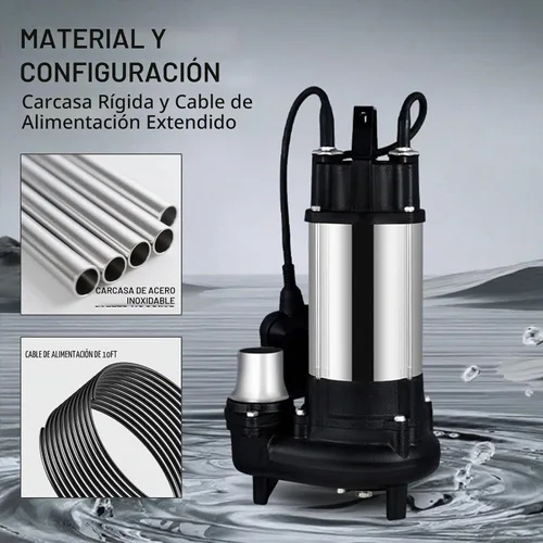 Vista 6 de Bomba de efluente sumergible resistente, carcasa de acero inoxidable, cable de alimentación de 10 pies, impulsor centrífugo que no se obstruye