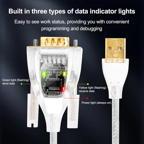 Vista 3 de DTECH Adaptador USB a serie Características FTDI Chip DB9 9 Pin RS232 a USB Cable FT231 Chipset Compatible con Windows 11 10 8 7 XP Mac OS Linux