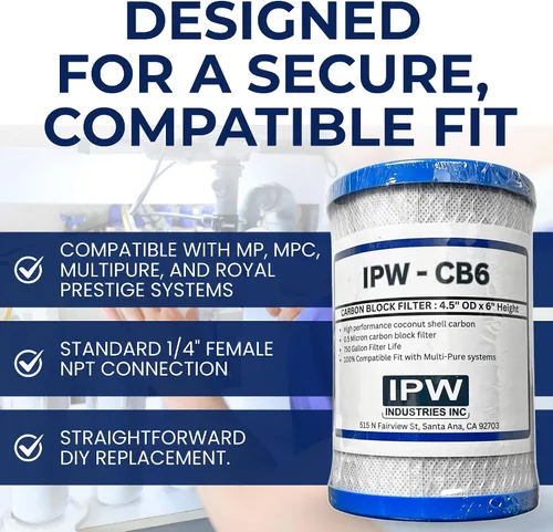 Vista 5 de IPW Industries Filtro de reemplazo de bloque de carbono CB6 para sistema de filtro de agua de ósmosis inversa, cartucho de filtración de agua