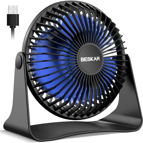 Vista 9 de BESKAR Ventilador de escritorio pequeño USB, ventiladores portátiles con 3 velocidades de flujo de aire fuerte, funcionamiento silencioso y rotación