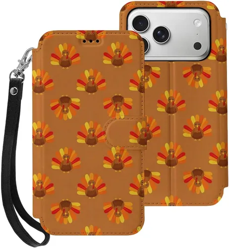 Vista 13 de SWEET TANG Compatible with iPhone 17 Pro Wallet Case Women PU Leather Shockproof Protective Folio Flip Cover (Cute Thanksgiving Turkey Maple Leaf)
