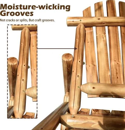 Vista 4 de Anraja Silla Adirondack de madera para exteriores, muebles de troncos de madera, porche, patio, exterior, asiento rústico, interior, césped, salón