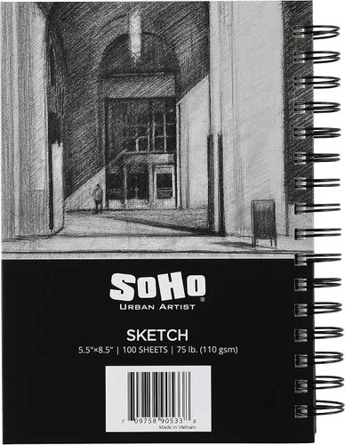 Vista 2 de Soho Urban Artist Bloc de bocetos (75 libras/110 gsm), 100 hojas de cuaderno de bocetos encuadernado en espiral para artistas profesionales