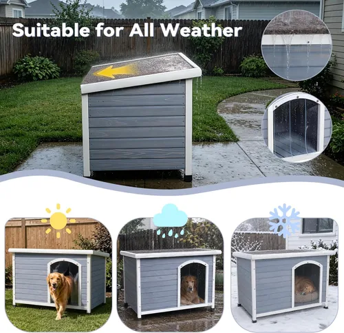 Vista 4 de Petsfit - casetas cuchas de madera para perros pequeños, medianos y perros grandes, resistente a la intemperie para perros, con patas elevadas.