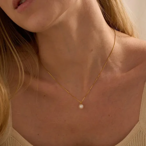 Vista 2 de Collares de perlas para mujer, gargantilla de oro simple chapado en oro de 14 quilates, collar de perlas de oro delicado, collar de cadena de perlas