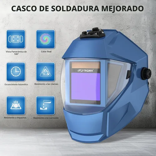 Vista 2 de TRQWH - Casco de soldadura con vista panorámica, oscurecimiento automático, color real, máscara de soldadura con sensor de 4 arcos, visualización