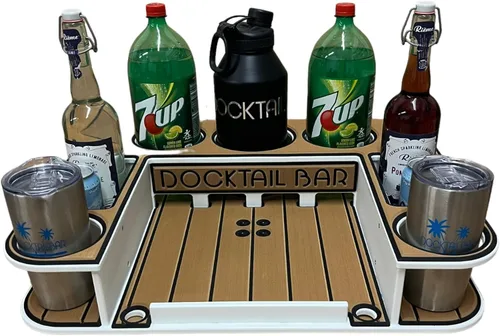 Vista 10 de Docktail Butler - Organizador de mesa para barco, barra portátil montada al vacío con portavasos A - Blanco