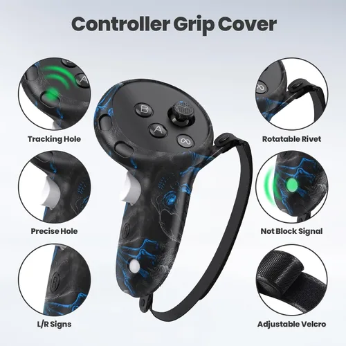 Vista 4 de Silicone Cover Compatible with MetaOculus Quest 3 Accessories, VR Silicone Face Cover, VR Shell Cover,Touch Controller Grip Case,Camera Lens