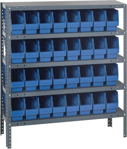 Vista 345 de Quantum QSBU-245BK Heavy Duty Shelving Unit with (7) Shelves and (24) QUS245 Black Bins for Garage Warehouse Storage Distribution 400 lb Load