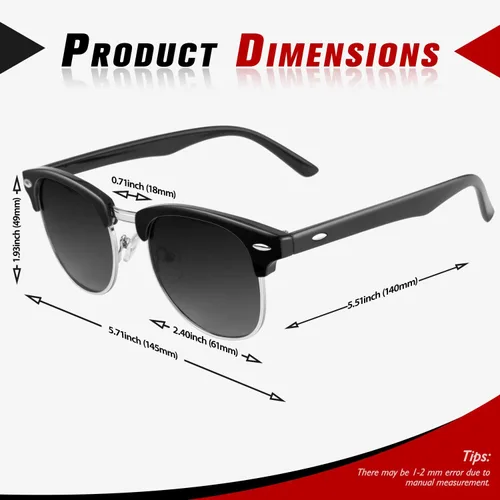 Vista 5 de Sunier SR003 - Lentes de sol polarizados para hombres y mujeres, lentes UV400, lentes retro clásicos, cuadrados, paquete de 2, SR003