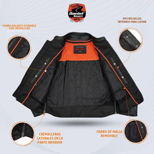Vista 6 de Daniel Smart - Chaqueta de cuero negro para hombre, con cuello mandarín, con bolsillos interiores
