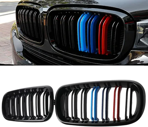 Vista 24 de Parrilla de riñón para parachoques delantero, color negro brillante, compatible con BMW X5 E70 X6 E71 2007-2014 doble listón doble línea
