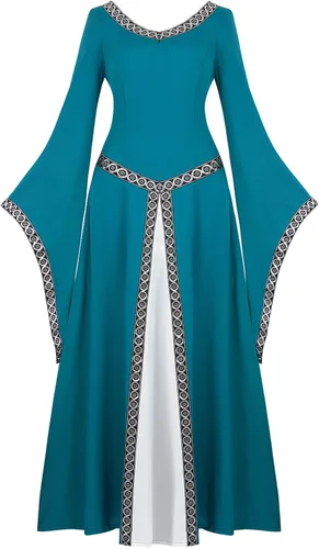 Vista 9 de Haorugut Disfraz medieval renacentista para mujer, vestido retro para cosplay 6508negro y blanco