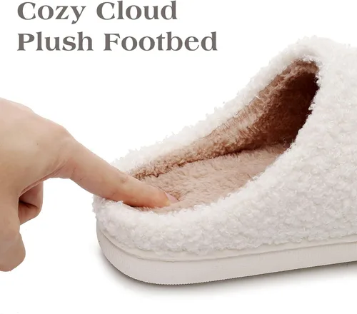 Vista 6 de Menore Pantuflas de Navidad con reno para mujer y hombre, pantuflas de felpa cálidas de Papá Noel, pantuflas de casa mullidas, regalos de Navidad