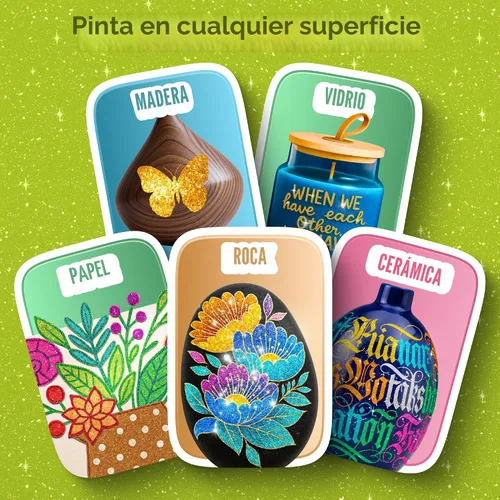 Vista 4 de ARTISTRO 24 bolígrafos de pintura de doble punta con purpurina brillante, marcadores deslumbrantes con tinta acrílica para piedra, cerámica, madera