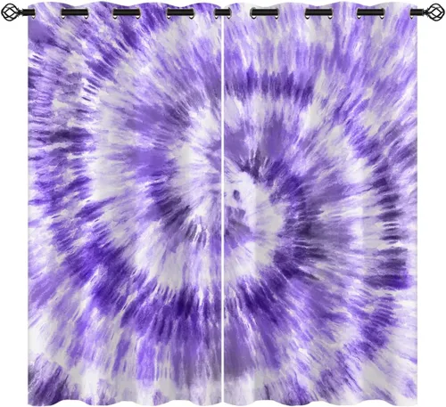 Vista 15 de America - Cortinas opacas de teñido anudado para niñas y niños, decoración del hogar, hippie, rojo, azul, abstracto, con ojales en espiral, cortinas