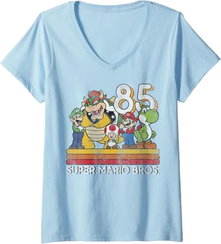 Vista 3 de Camiseta Nintendo Super Mario Retro con cuello en V para mujer
