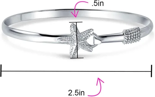 Vista 4 de Pulsera náutica de playa tropical con estrella de mar para mujer, plata de ley 925 pulida, cierre de gancho de ojo personalizado, Metal