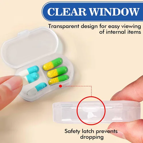 Vista 3 de Pastillero para bolso, organizador de pastillas pequeño, portátil, para viajes, diarios, pastilleros, AM y PM, mini pastillero para vitaminas