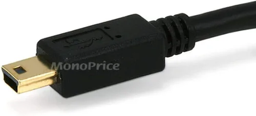 Vista 3 de Monoprice Cable USB 2.0 tipo A macho a mini-B macho de 5 pines, con núcleo de ferrita, chapado en oro, 28/24AWG, 10 pies, negro