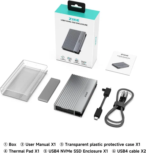 Vista 9 de Zike Carcasa SSD M.2 NVMe USB4 40Gbps, 3811 MB/s, M-Key 2280, Thunderbolt 5