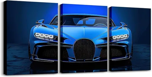 Vista 25 de Feelyou Cuadro azul de carreras para pared, 12 x 16 pulgadas, 3 piezas de autos deportivos de velocidad, lienzo para decoración de pared, diseño