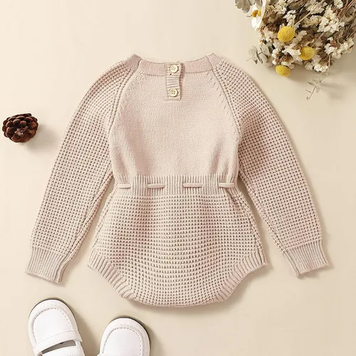 Vista 5 de Mameluco de punto para bebé niña, suéter de manga larga, bordado floral, de una pieza, ropa cálida para otoño e invierno