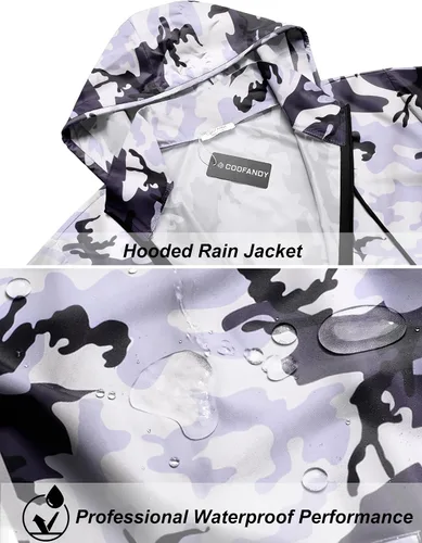 Vista 2 de COOFANDY Chaqueta impermeable para hombre, ligera, impermeable, con capucha, para correr, senderismo, ciclismo