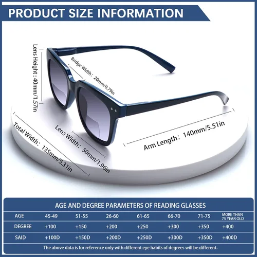Vista 4 de Anteojos de lectura bifocales, lentes de sol para mujeres y hombres, protección UV400, lectores de sol, bisagras de resorte, marco retro