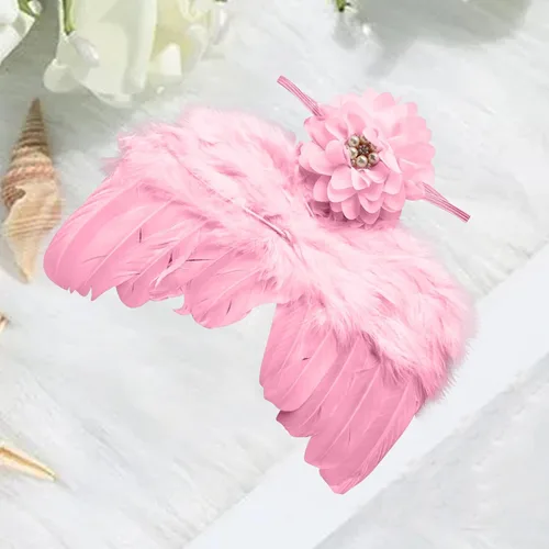 Vista 2 de Ala de ángel para recién nacido, ala de plumas de bebé con diadema de flores, traje de fiesta infantil para accesorios de fotos, unisex