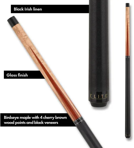 Vista 3 de Elite ELBKRS Break Pool Cue - Arce Birdseye, chapas negras y puntos de palisandro