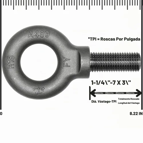 Vista 3 de Perno de Ojo de Hombro para Elevación de 1-1/4"-7 X 3