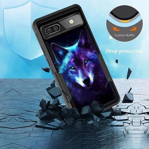 Vista 65 de Funda para Pixel 6A, funda protectora híbrida de doble capa resistente a prueba de golpes de policarbonato duro de silicona suave TPU para Google