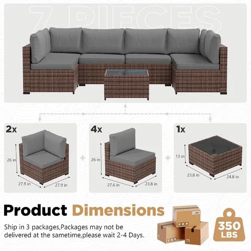 Vista 2 de LHBcraft Juego de muebles de patio al aire libre, 7 piezas seccionales Gris