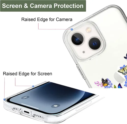Vista 2 de Unov Funda compatible con iPhone 14 Plus, transparente con diseño en relieve, patrón floral en relieve, TPU suave, parachoques delgado, protector