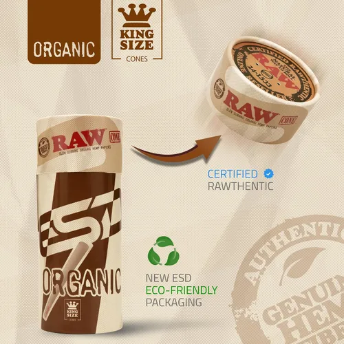 Vista 4 de RAW Cones Organic King Size - Paquete de 100 conos preenrollados de combustión lenta con puntas incluidas