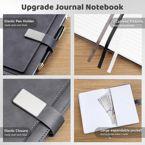Vista 3 de Cuaderno Ejecutivo con Líneas, 256 Páginas, Rayado Universitario, Tapa Dura de Cuero A5, Bolígrafo Incluido, con Bolsillo para Notas; Cuadernos