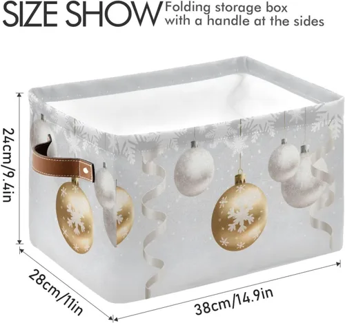 Vista 4 de senya Cesta de Navidad, bolas de Navidad, copos de nieve, plegable, de tela, plegable, bolsa organizadora para almacenamiento de ropa