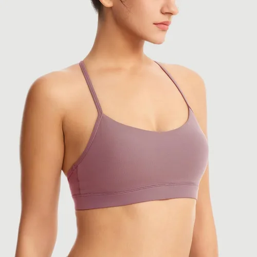 Vista 2 de Sujetadores deportivos acolchados para mujer, brasier deportivo sexy de línea larga entrecruzada, brasier deportivo de soporte medio con tirantes
