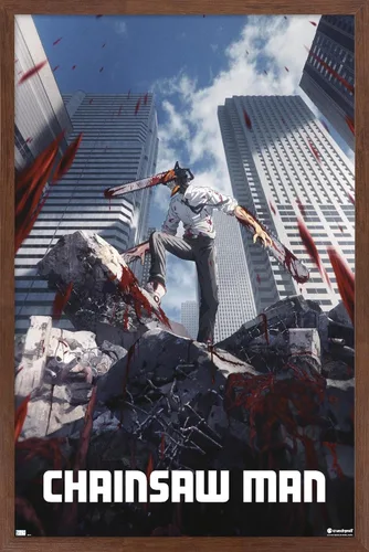 Vista 10 de Chainsaw Man - Póster de pared de arte clave, 22.4 pulgadas de largo x 14.7 pulgadas de ancho, versión enmarcada de madera de granero