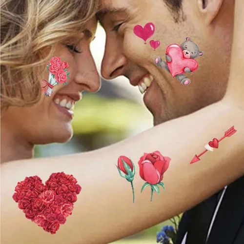 Vista 3 de Tatuajes para el día de San Valentín, tatuajes para el día de la madre, para mujeres, hombres, niños, niñas, decoración de arte corporal, labios