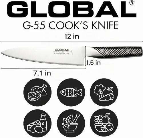 Vista 3 de Cuchillo de Chef Global, hoja de 7 pulgadas, acero inoxidable japonés