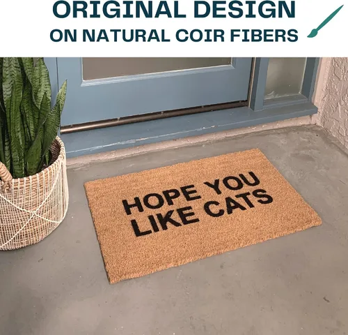 Vista 2 de NICKEL DESIGNS Hope You Like Cats Doormat, 18 x 30 Inch, Heavy Duty Natural Coir Fibers, UV and Weather Resistant, Modern Porch Decor, Funny
