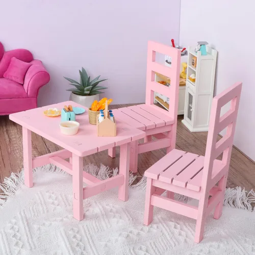 Vista 4 de SM SunniMix Muebles de muñeca de 1/6, sillas cuadradas de madera, juego de 3 piezas, decoración de sala de estar, comedor, decoración de sala de Rosa