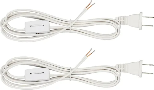 Vista 6 de Creative Hobbies cordón para lámpara con interruptor rotativo, enchufe, extremos rallados listos para cablear, de 6 pies, blanco