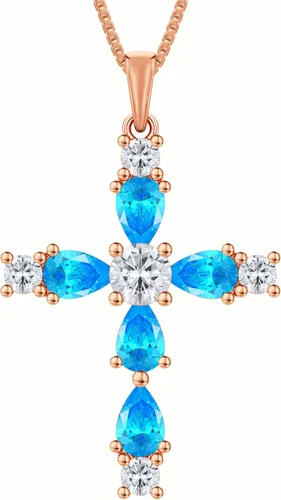 Vista 47 de YL Collar de cruz de plata de ley 925 con colgante de piedra natal religiosa para mujer